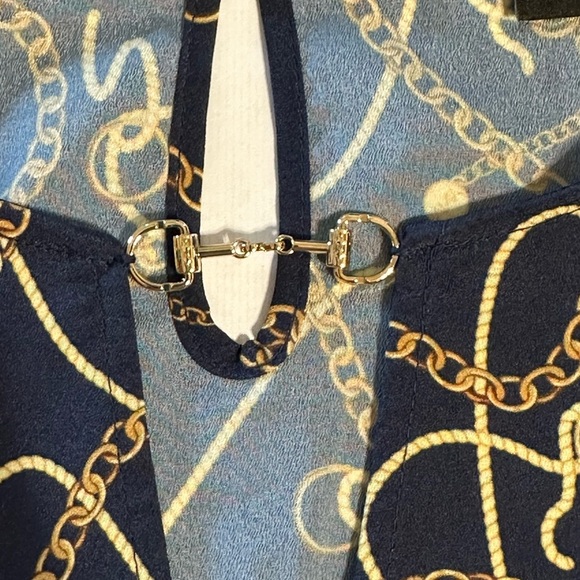 Marc New York Andrew Marc Womens Navy Blouse Large Chain Design Long Sleeves - Picture 9 of 13